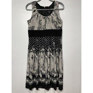 R&M Richards Paisley Polka Dot‎ Dress Womens 14 Black Beige Office Casual Work